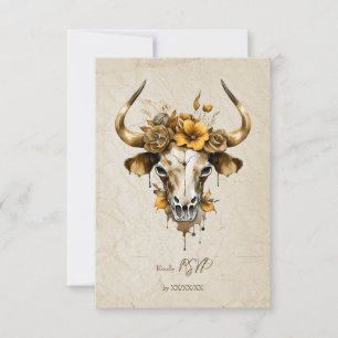 Boho Chic Watercolor Blommigt Cow Skull Bröllop OSA Kort