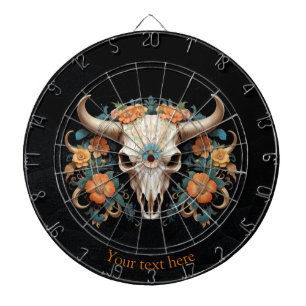 Boho Chic Watercolor Blommigt Cow Skull Darttavla