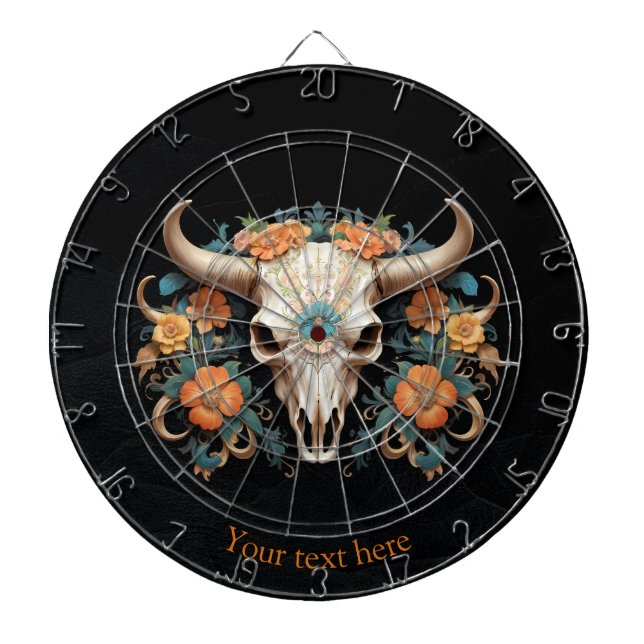 Boho Chic Watercolor Blommigt Cow Skull Darttavla (Framsidan)