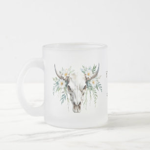 Boho Chic Watercolor Blommigt Cow Skull Frostad Glasmugg