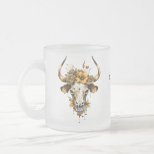 Boho Chic Watercolor Blommigt Cow Skull Frostad Glasmugg