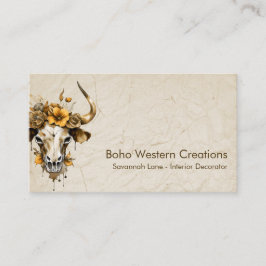 Boho Chic Watercolor Blommigt Cow Skull Visitkort