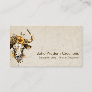 Boho Chic Watercolor Blommigt Cow Skull Visitkort