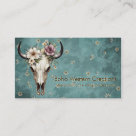 Boho Chic Watercolor Blommigt Cow Skull Visitkort