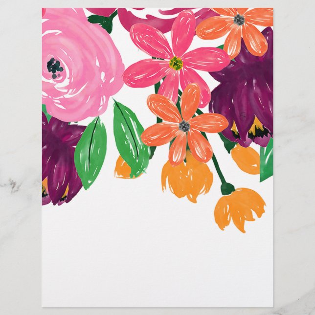 Boho Chic Watercolor Burgundy Rosa Flowers Brevhuvud (Framsida)