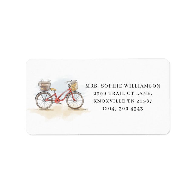 Boho Chic Watercolor Classic Bike Adress Adressetikett (Framsidan)