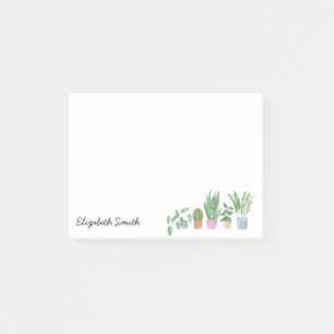 Boho Chic Watercolor Greenery Poted Houseplant nr Post-it Block
