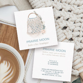 Boho Chic Watercolor Macrame Bag Square Business C Fyrkantigt Visitkort