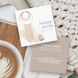 Boho Chic Watercolor Macrame Wall Hanging Fyrkantigt Visitkort