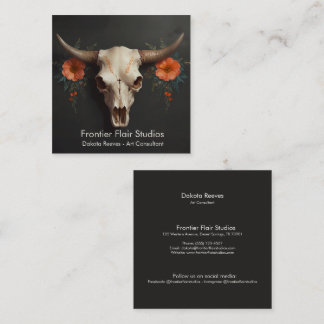Boho Chic Watercolor Minimalist Blommigt Cow Skull Fyrkantigt Visitkort