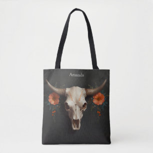 Boho Chic Watercolor Minimalist Blommigt Cow Skull Tygkasse