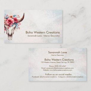 Boho Chic Watercolor Multifärgad Blommigt Cow Skul Visitkort