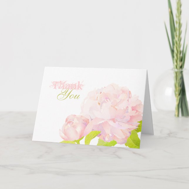 Boho Chic Watercolor Peony Bröllop Tack Kort (Framsida)