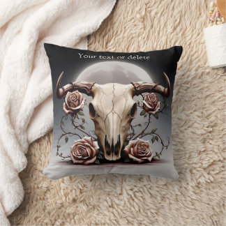 Boho Chic Watercolor Romantic Blommigt Cow Skull Kudde