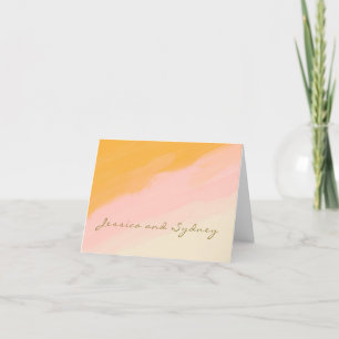Boho Chic Watercolor Rosa and Gult Bröllop Tack Kort