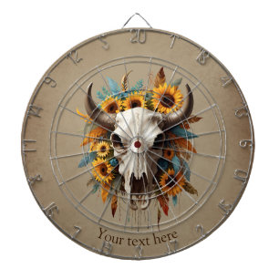 Boho Chic Watercolor Solros Feather Cow Skull Darttavla