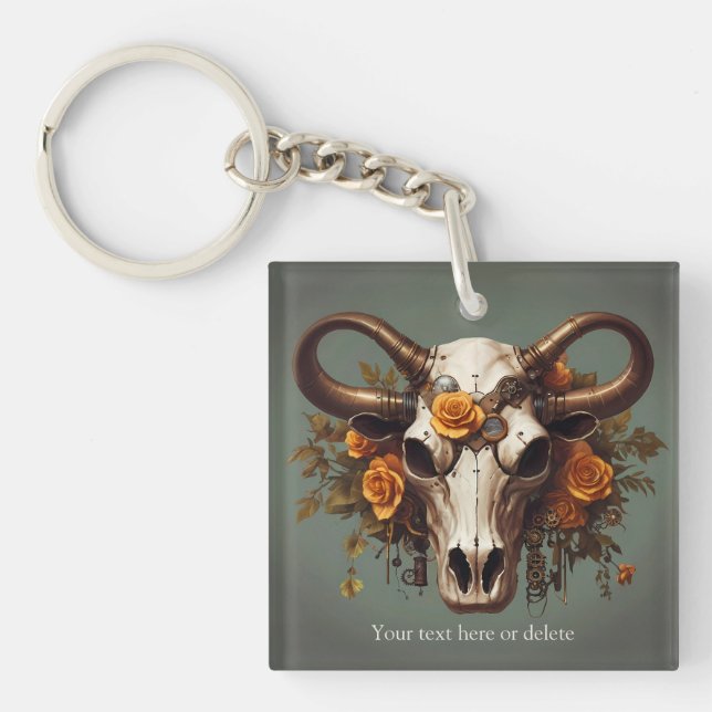 Boho Chic Watercolor Steampunk Blommigt Cow Skull (Framsidan)