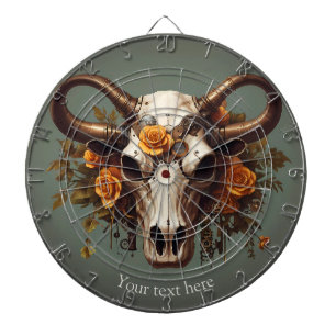 Boho Chic Watercolor Steampunk Blommigt Cow Skull Darttavla