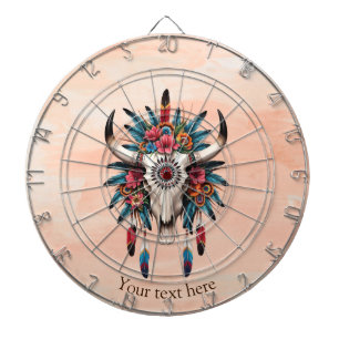 Boho Chic Watercolor Tribal Blommigt Cow Skull Darttavla