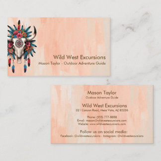 Boho Chic Watercolor Tribal Blommigt Cow Skull Visitkort