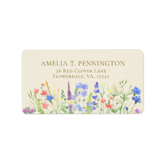 Boho Chic Watercolor WildblommElegant Blommigt Adressetikett