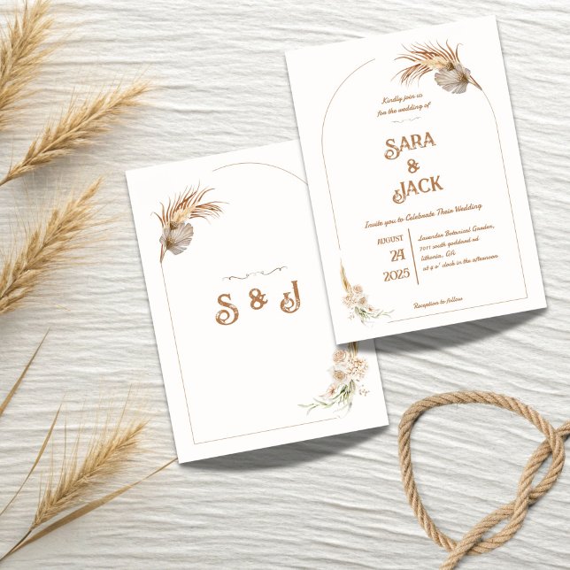 Boho Chic Wedding Invitation Pampas Grass Inbjudningar (Skapare uppladdad)