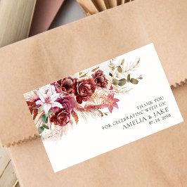 Boho Chic Wedding Sticker – Burgundy Blush Floral  Rektangulärt Klistermärke