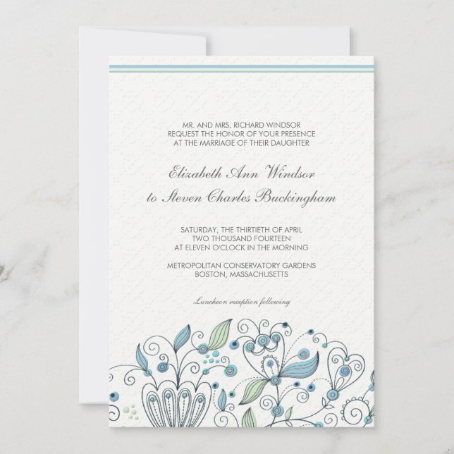 BOHO-Chic Whimsical Garden Wedding Blue Inbjudningar (Framsida)