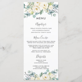 Boho Chic White Blommigt Eucalyptus Bröllop Menu Program