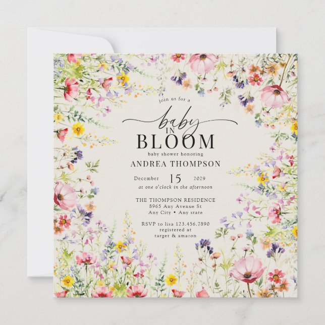Boho Chic WildblomBaby Shower | Baby i Bloom Inbjudningar (Framsida)