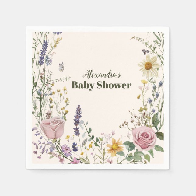 Boho Chic WildblomBaby Shower Pappersservett (Framsidan)