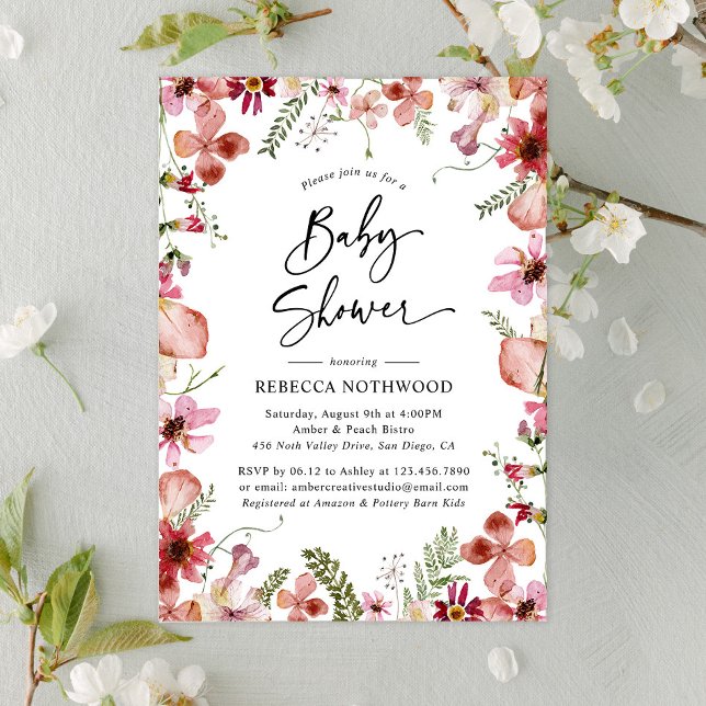 Boho Chic WildblomGreenery Baby Shower Inbjudningar (Skapare uppladdad)