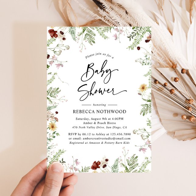 Boho Chic WildblomGreenery Baby Shower Inbjudningar (Skapare uppladdad)