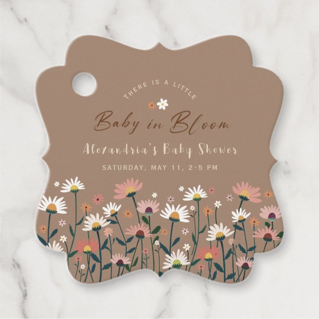 Boho Chic Wildblomma Baby i Bloom Shower Gåvor Etiketter (Framsida)