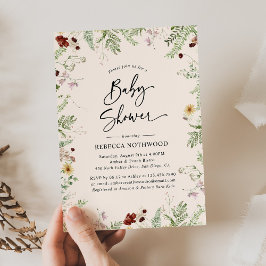 Boho Chic Wildblomma i Rosa Baby Shower Inbjudningar