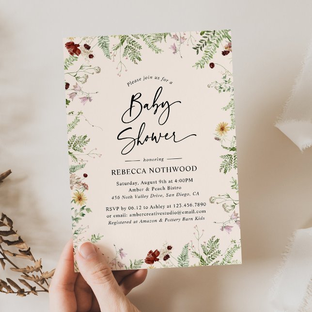 Boho Chic Wildblomma i  Rosa Baby Shower Inbjudningar (Skapare uppladdad)