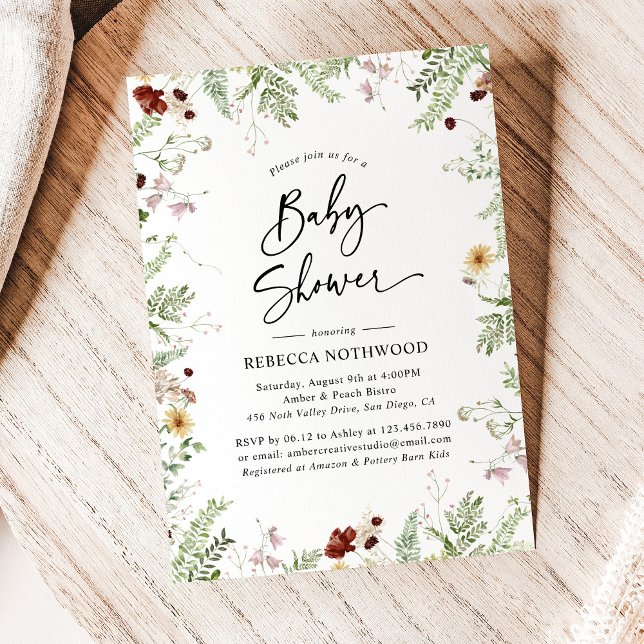Boho Chic WildblommBaby Shower med Grönt Inbjudningar (Skapare uppladdad)