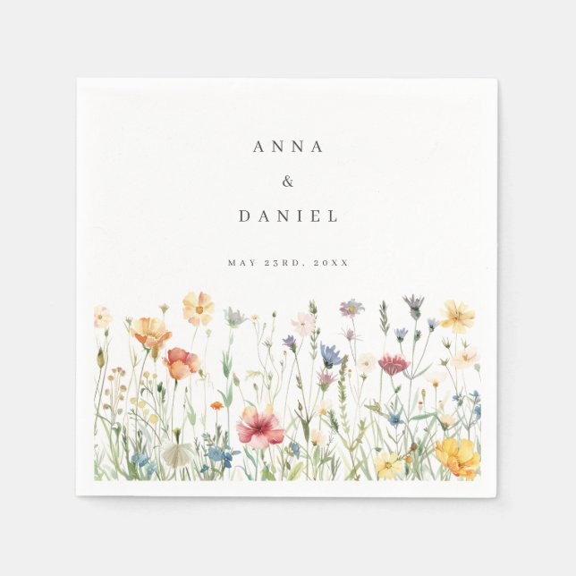 Boho Chic WildblommBröllop Pappersservett (Framsidan)