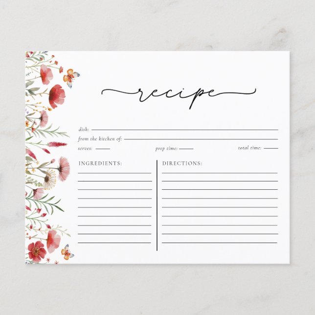 Boho Chic Wildblomme Möhippa Recept Card (Framsida)