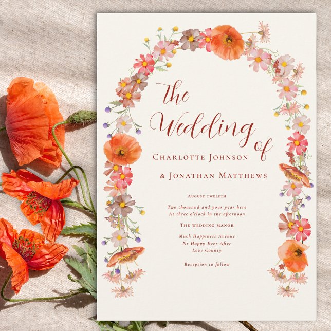 Boho Chic WildblommFall Wedding Inbjudningar (Boho wildflower arch wedding invitation )
