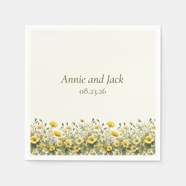 Boho Chic WildblommGult Olive Elegant Garden Pappersservett (Framsidan)
