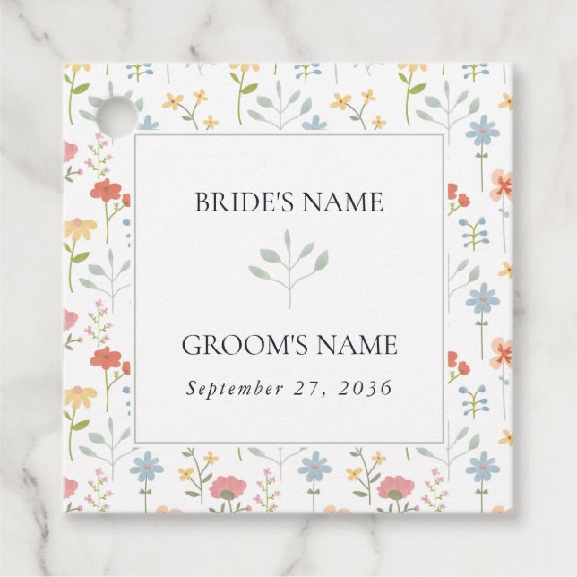 Boho Chic WildblommModern Blommigt Bröllop Gåvor Etiketter (Framsida)