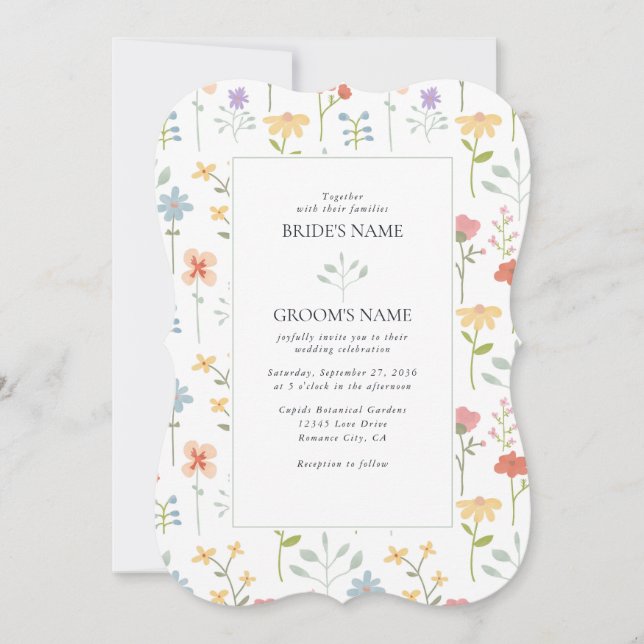 Boho Chic WildblommModern Blommigt Bröllop Inbjudningar (Framsida)