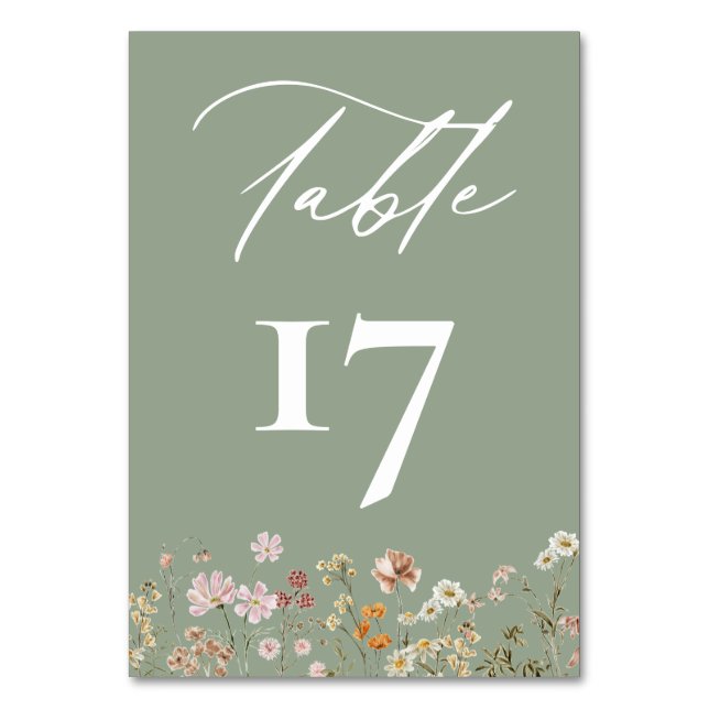 Boho Chic WildblommModern Bröllop Bordsnummer (Framsidan)