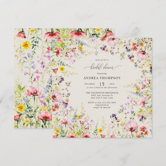 Boho Chic WildblomMöhippa Inbjudningar (Fram/baksida)