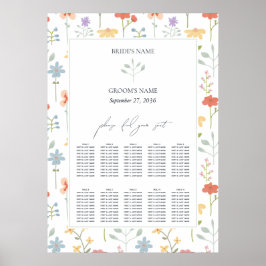 Boho Chic Wildblommor Blommigt Bröllop Sittdiagram Poster