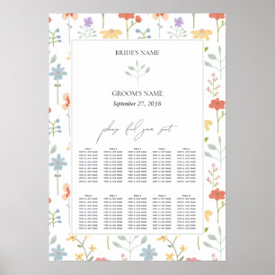 Boho Chic Wildblommor Blommigt Bröllop Sittdiagram Poster