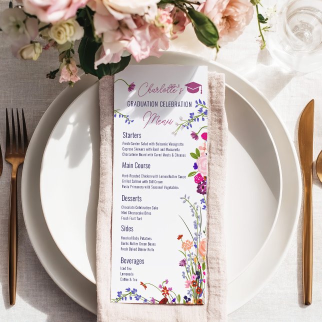 Boho Chic WildblommStudentfest Meny (Boho Chic Wildflowers Graduation Party Menu)