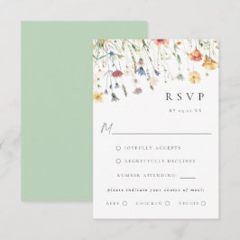 Boho Chic Wildflower Wedding Meal Choice RSVP Card OSA Kort