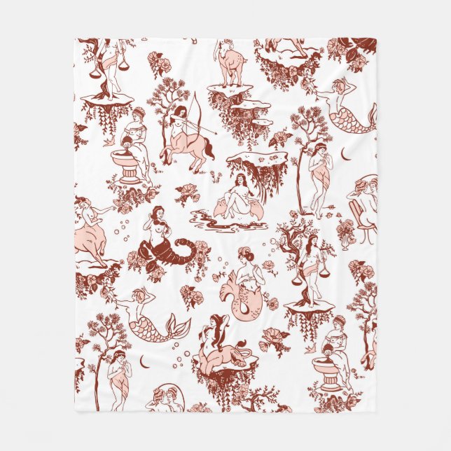 Boho Chic Zodiac Sign Toile Mönster Astrology Gift Fleecefilt (Framsidan)